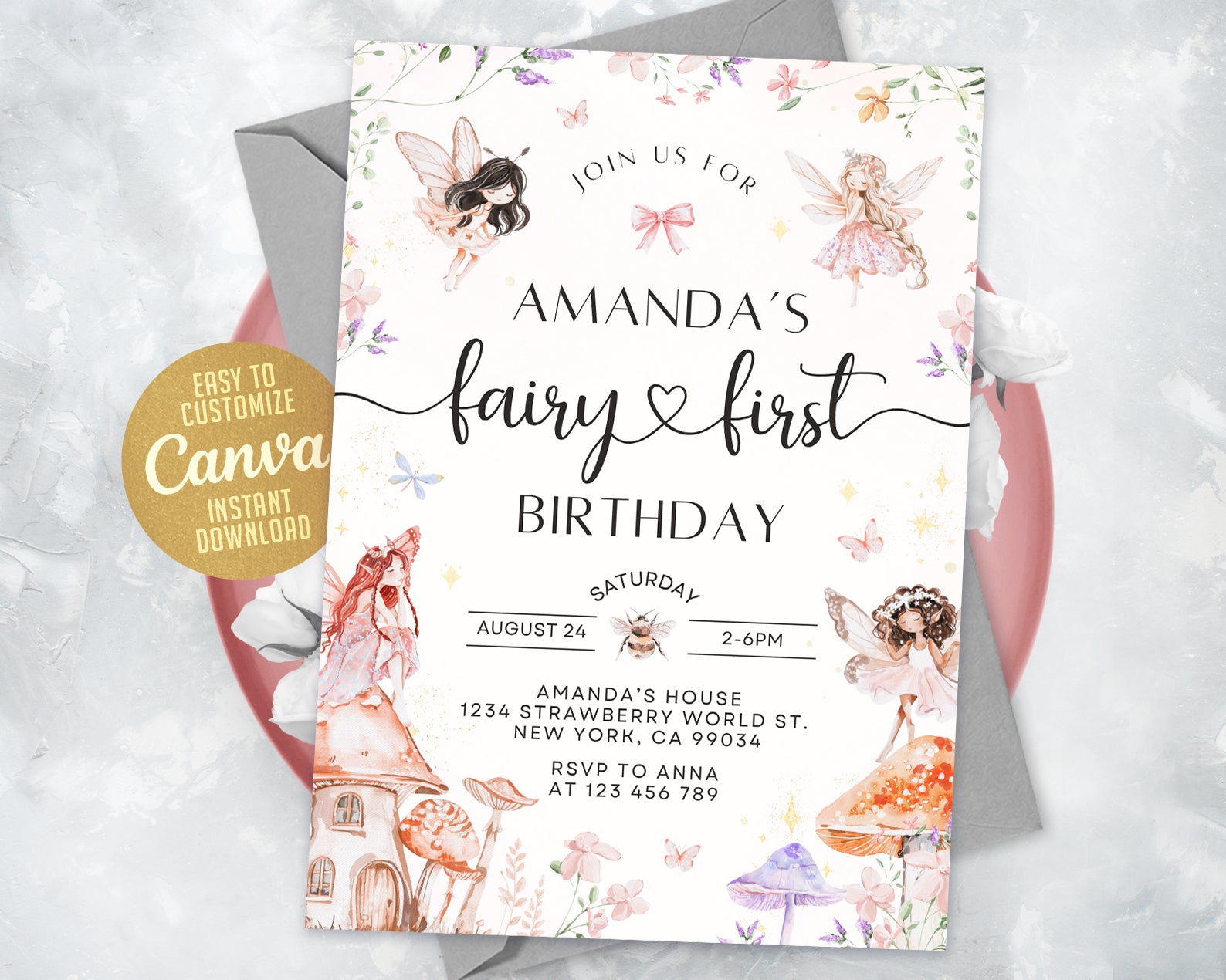 Fairy First Birthday Invitation Girl 1st Birthday Invitation Fairy Birthday Invite Etemply