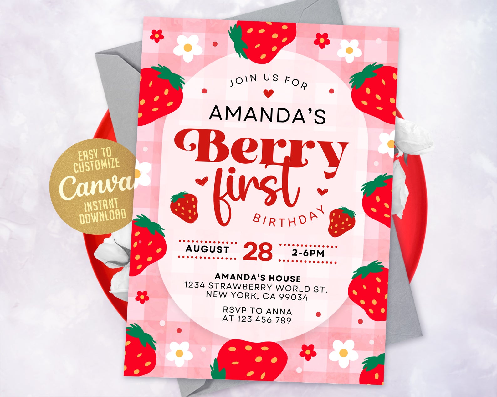 Berry First Birthday Invitation Template, Berry 1st Birthday Invitation, Berry First Birthday Invite Etemply