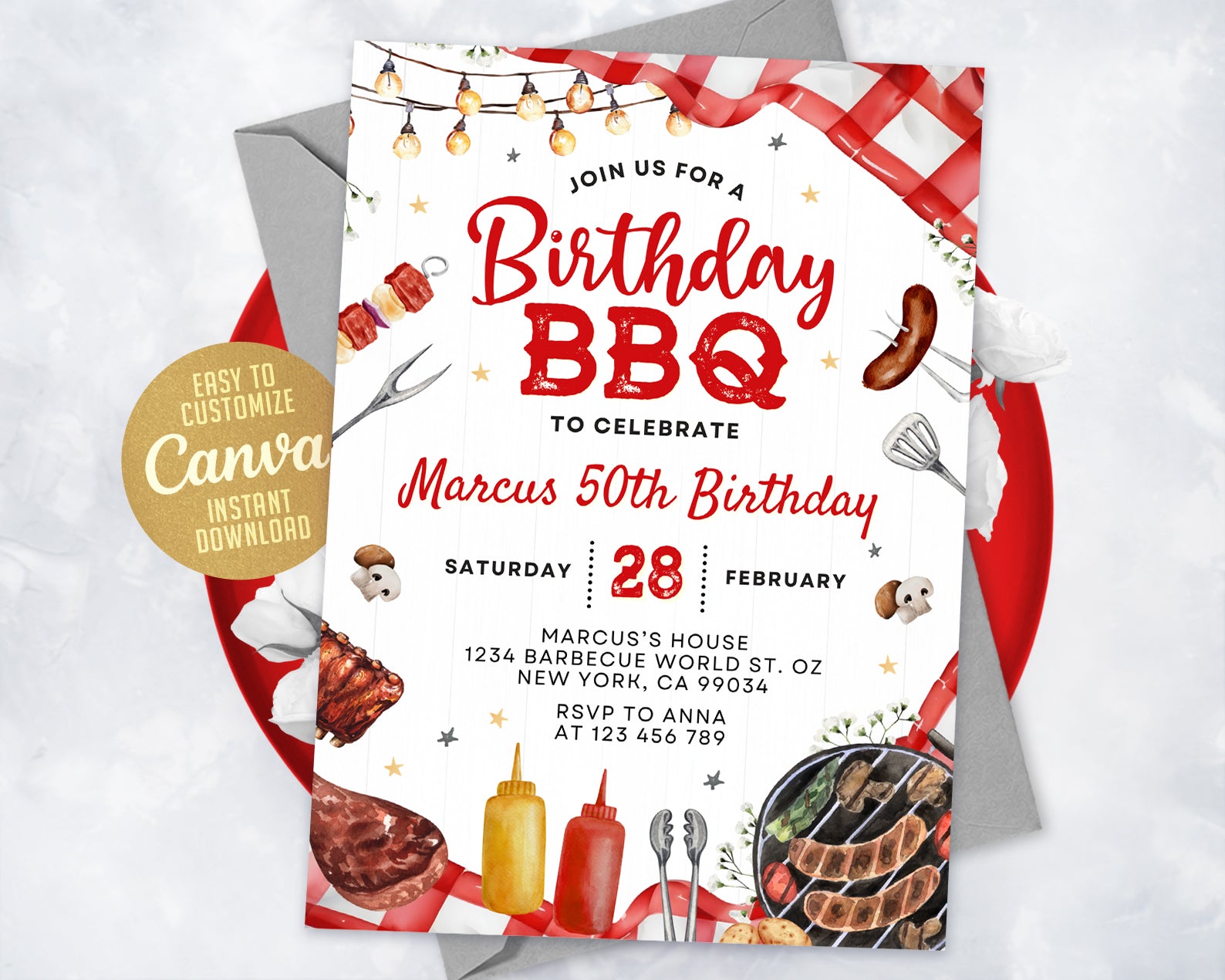 BBQ Birthday Invitation, Barbecue Party Invitation, BBQ Birthday Invites Etemply