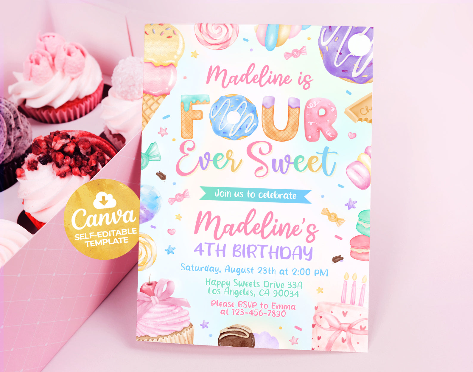 Four Ever Sweet Birthday Invitation, 4th Sweet Invitation Etemply