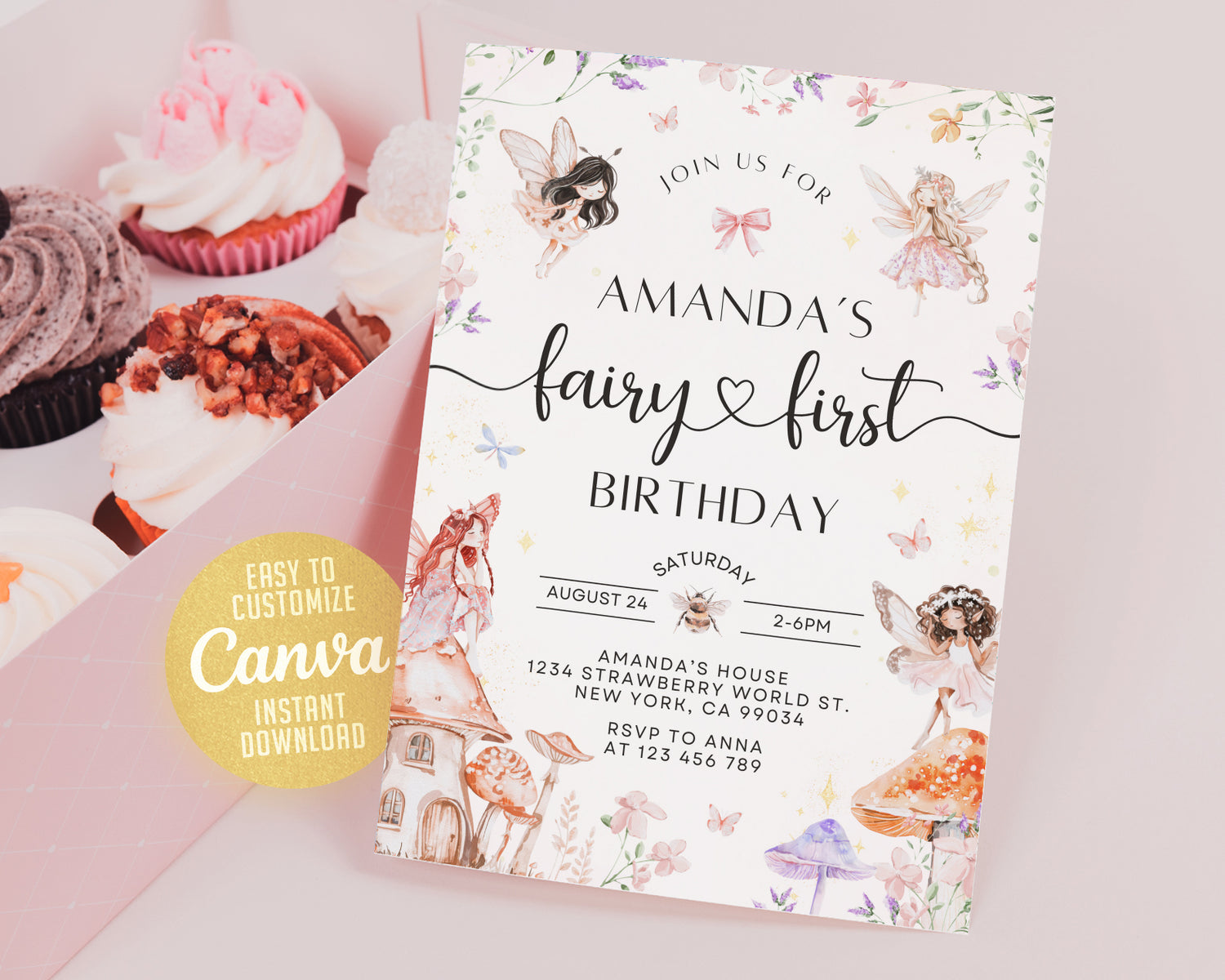 Fairy First Birthday Invitations