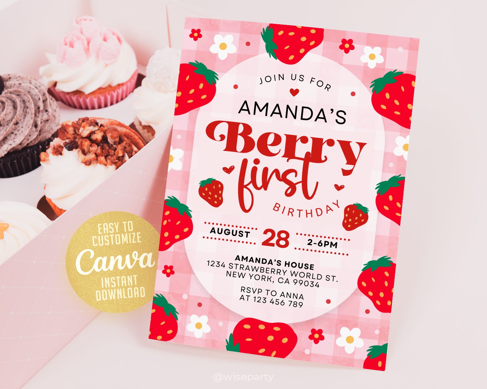 Berry First Birthday Invitation Template, Berry 1st Birthday Invitation, Berry First Birthday Invite Etemply