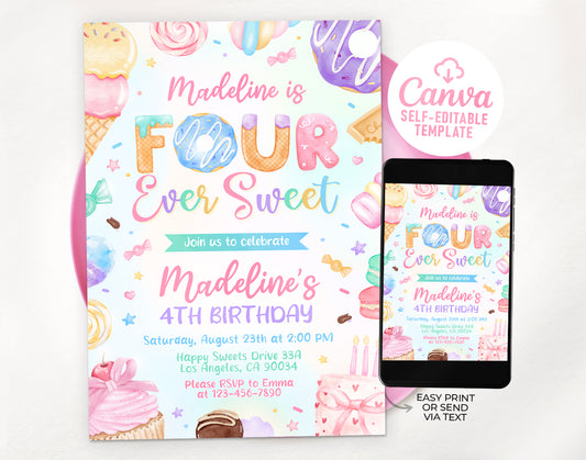 Four Ever Sweet Birthday Invitation, 4th Sweet Invitation Etemply