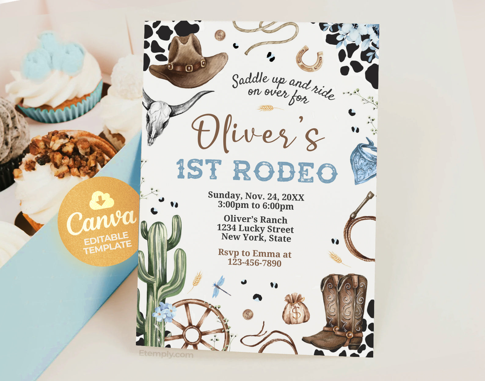 First Rodeo Birthday Invitation, Boy Western Invite Etemply
