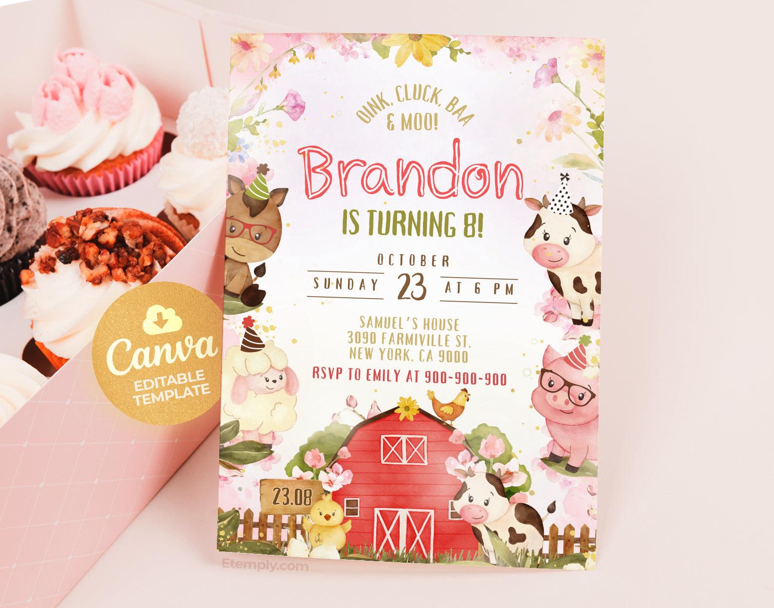 Farm Birthday Invitation Etemply