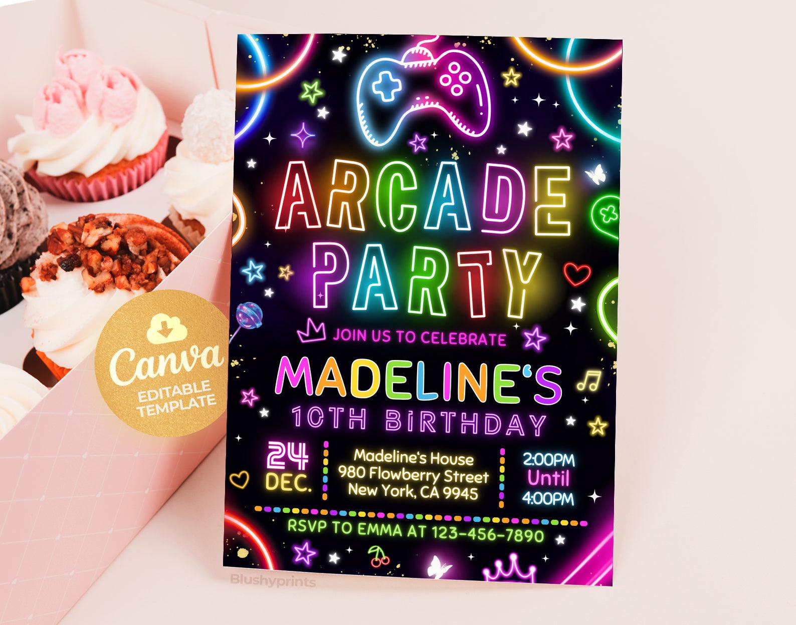 Arcade Birthday Invitation Etemply