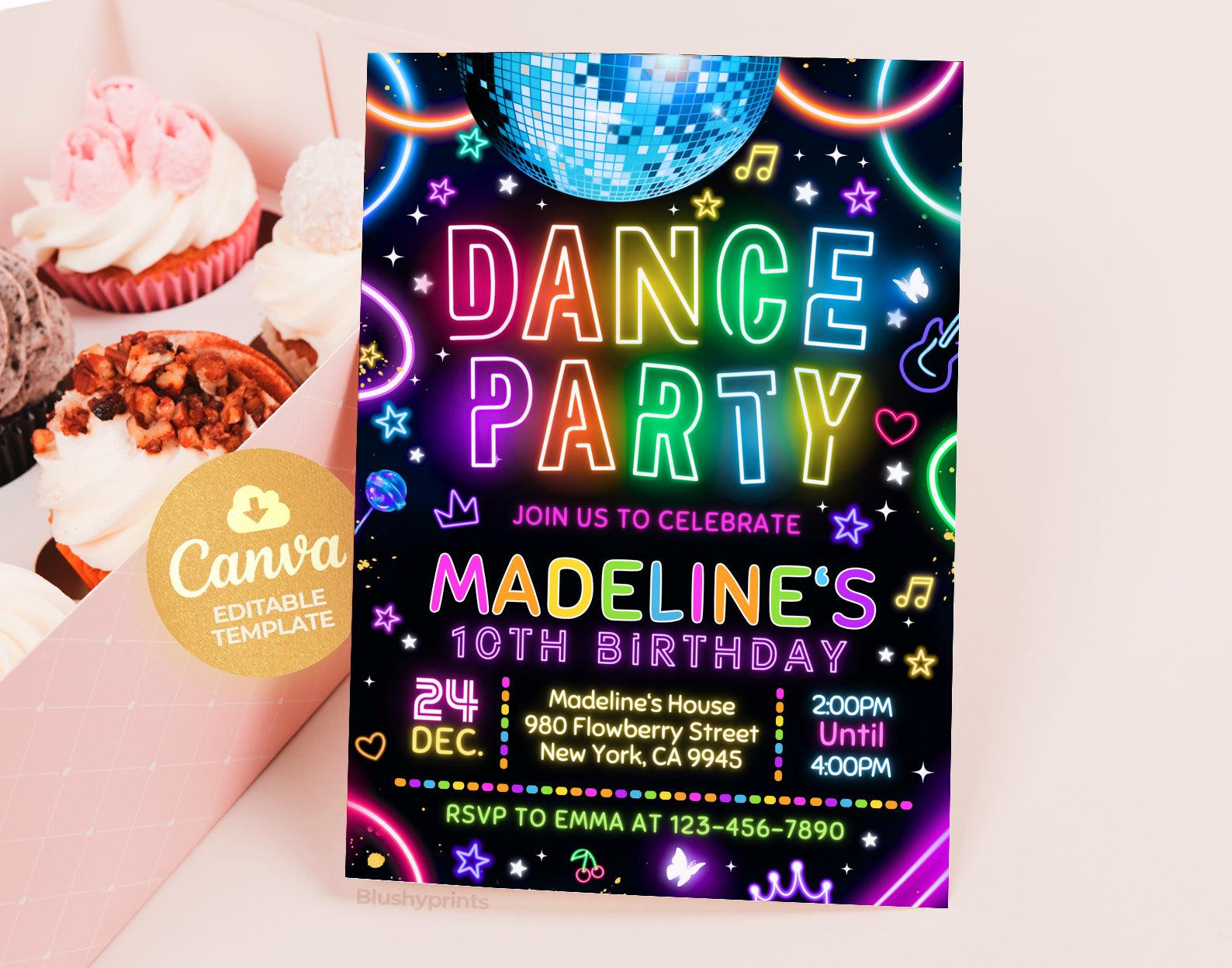 Dance Party Birthday Invitation Etemply