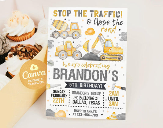 Construction Birthday Invitation Etemply