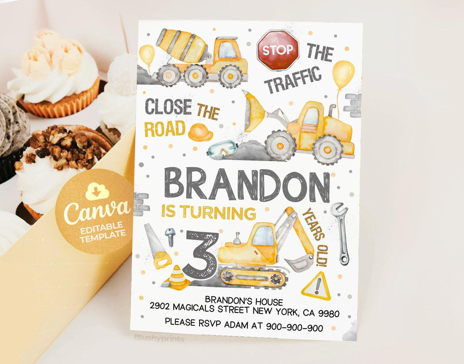 Construction Birthday Invitations