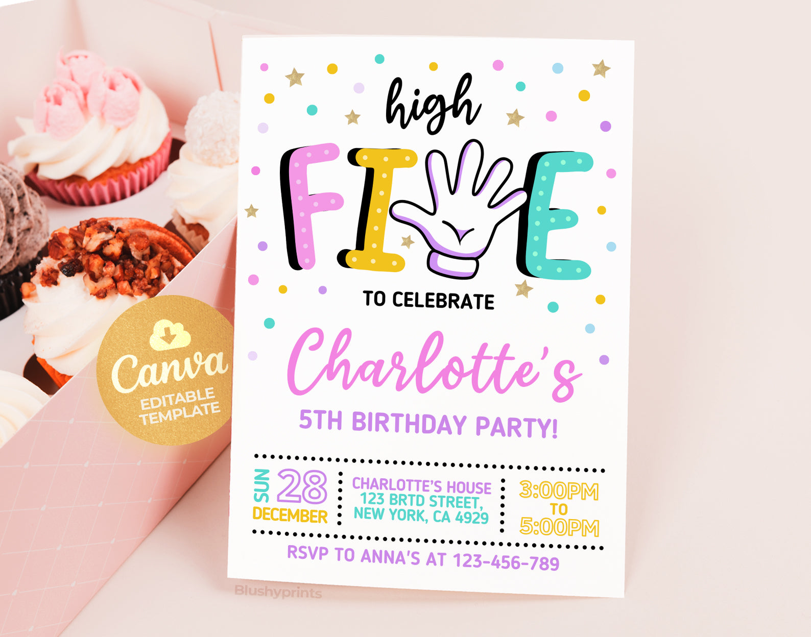 High Five Invitation, Girl 5th Invitation Etemply