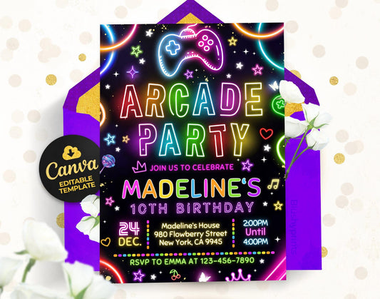 Arcade Birthday Invitation Etemply