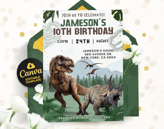 Dinosaur Birthday Invitation Etemply