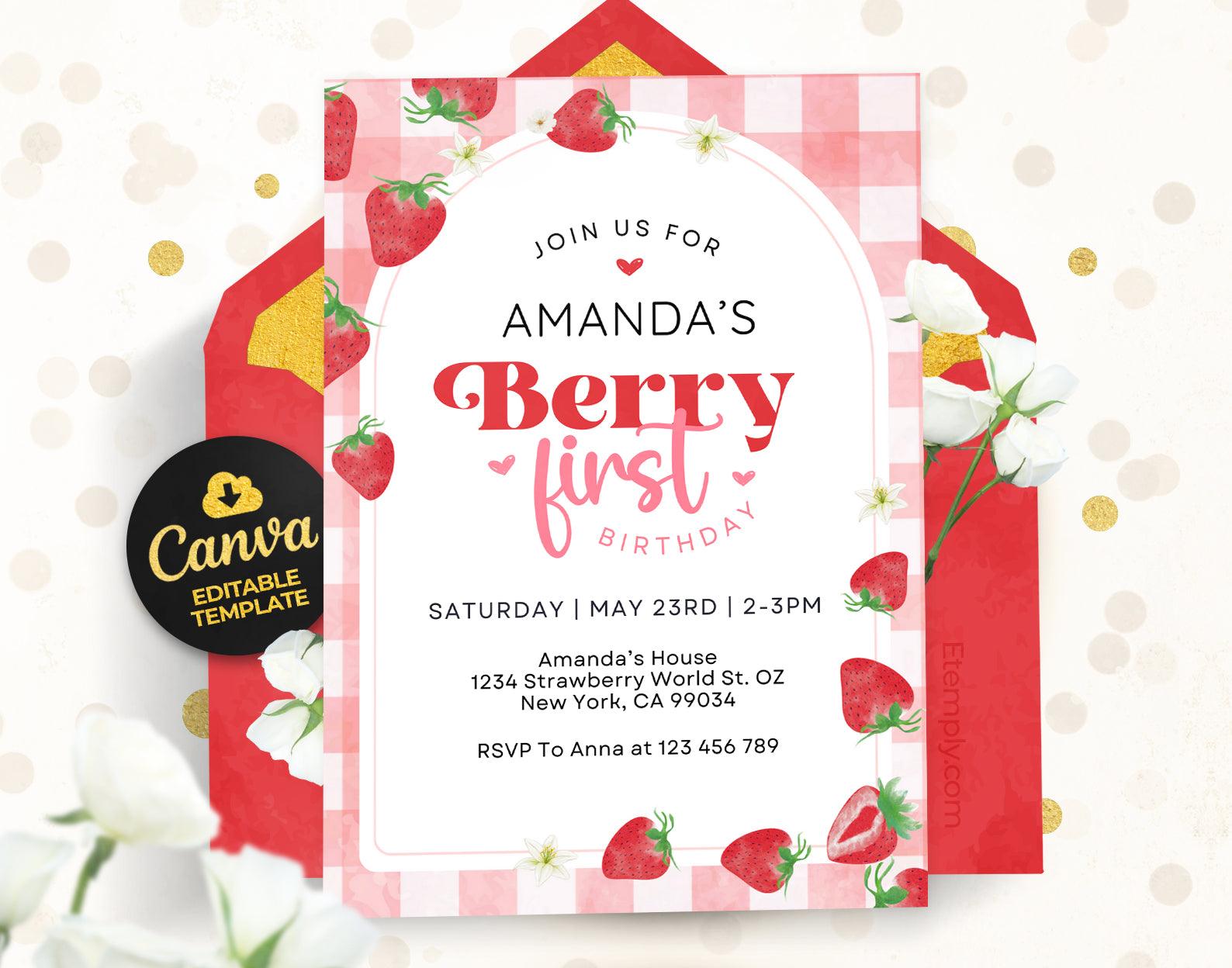 Berry First Birthday Invitation Etemply