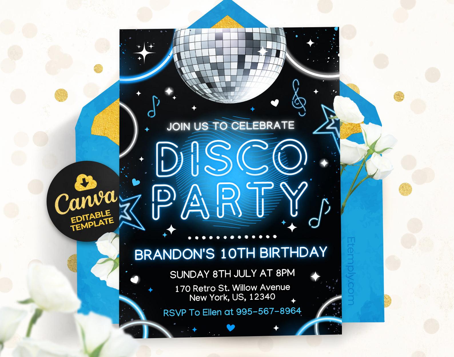 Disco Party Birthday Invitation Etemply