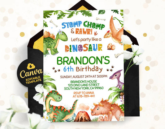 Dinosaur Birthday Invitation Etemply