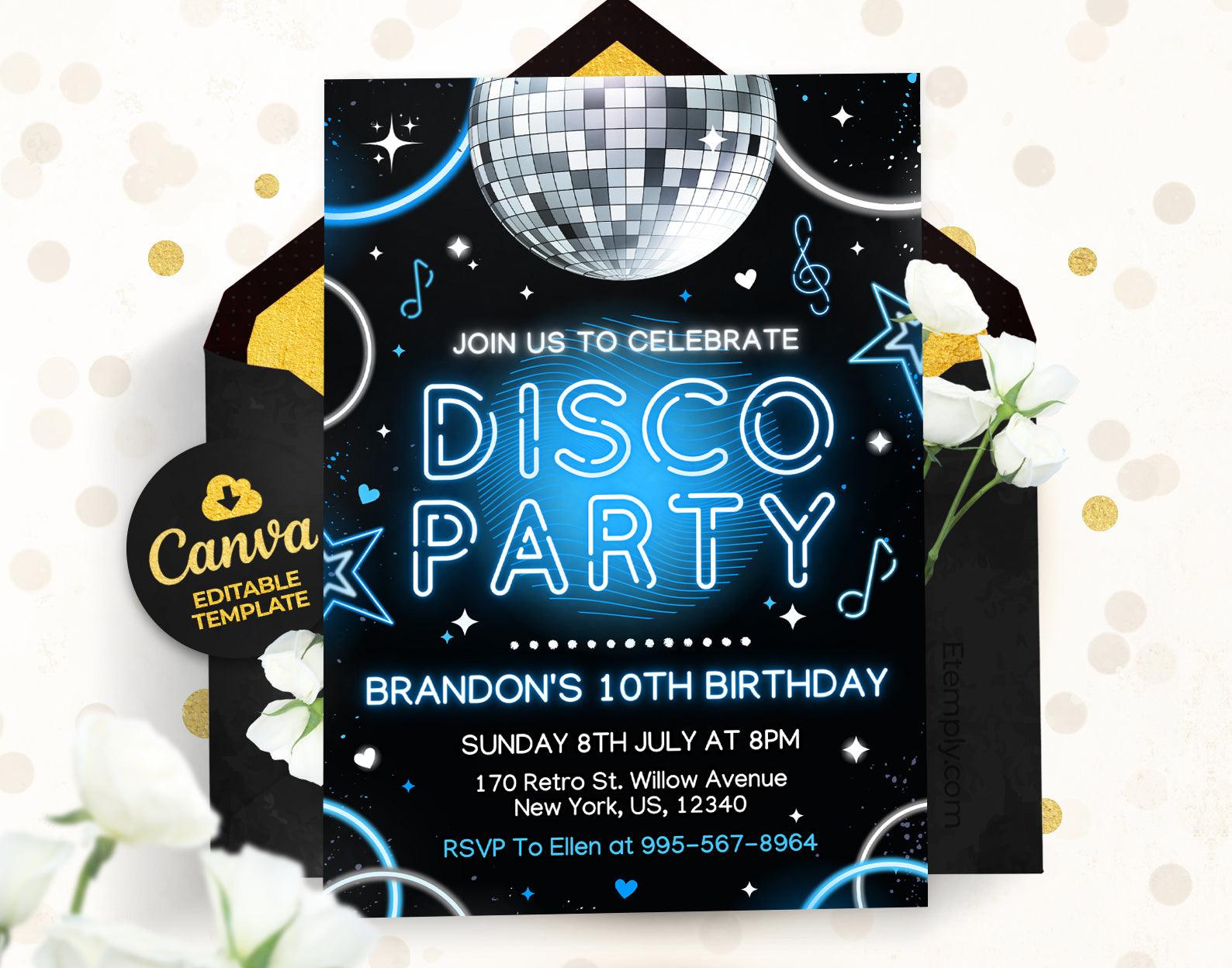 Disco Party Birthday Invitation Etemply