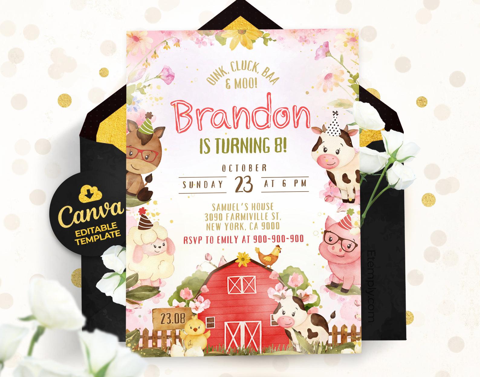 Farm Birthday Invitation Etemply