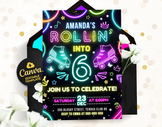 Girl Skating Party Invitation Etemply