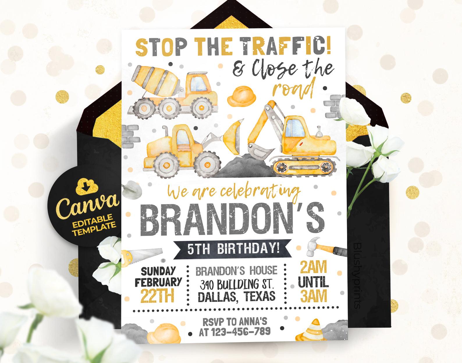 Construction Birthday Invitation Etemply