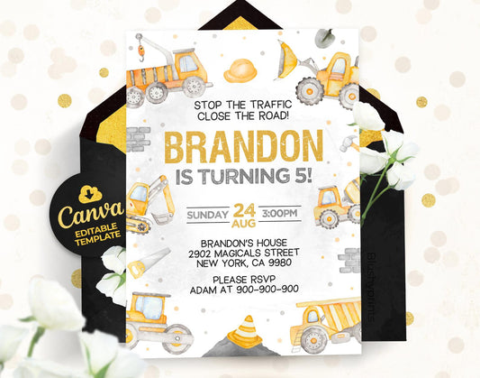 Construction Birthday Invitation Etemply