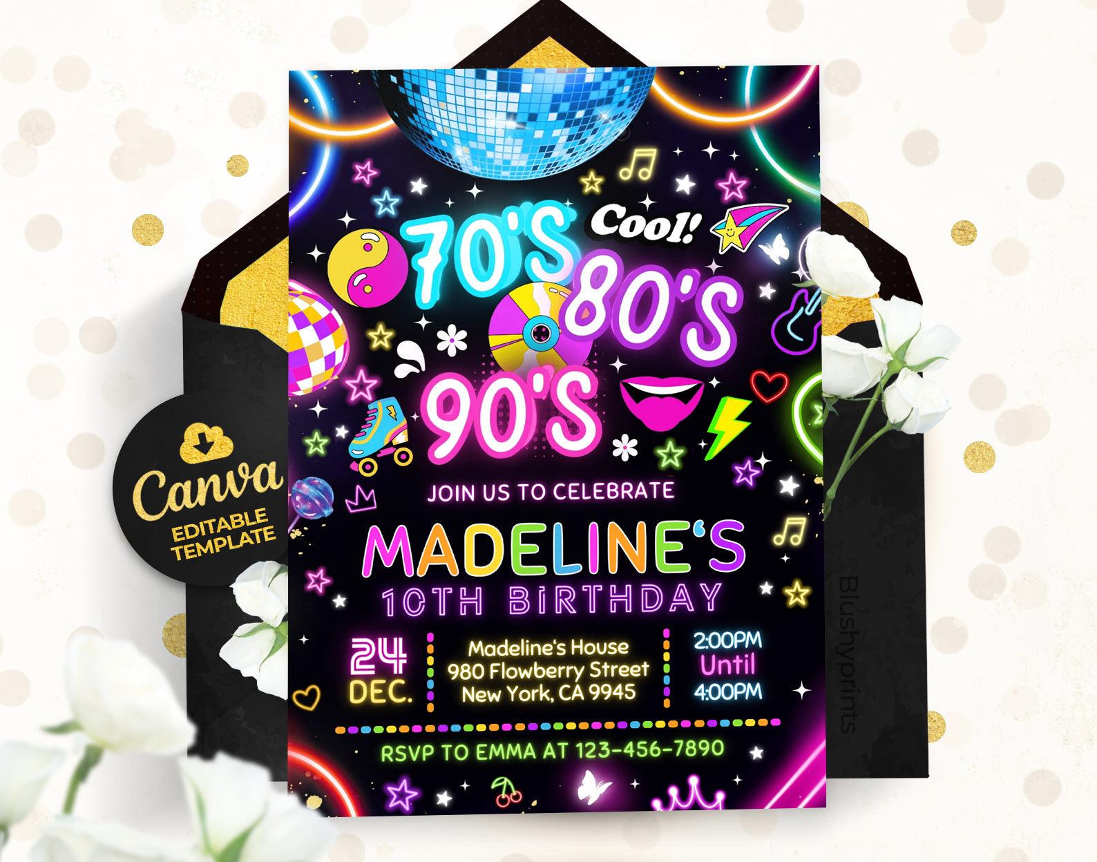 Retro Party Birthday Invitation, 90s 80s 70s Etemply