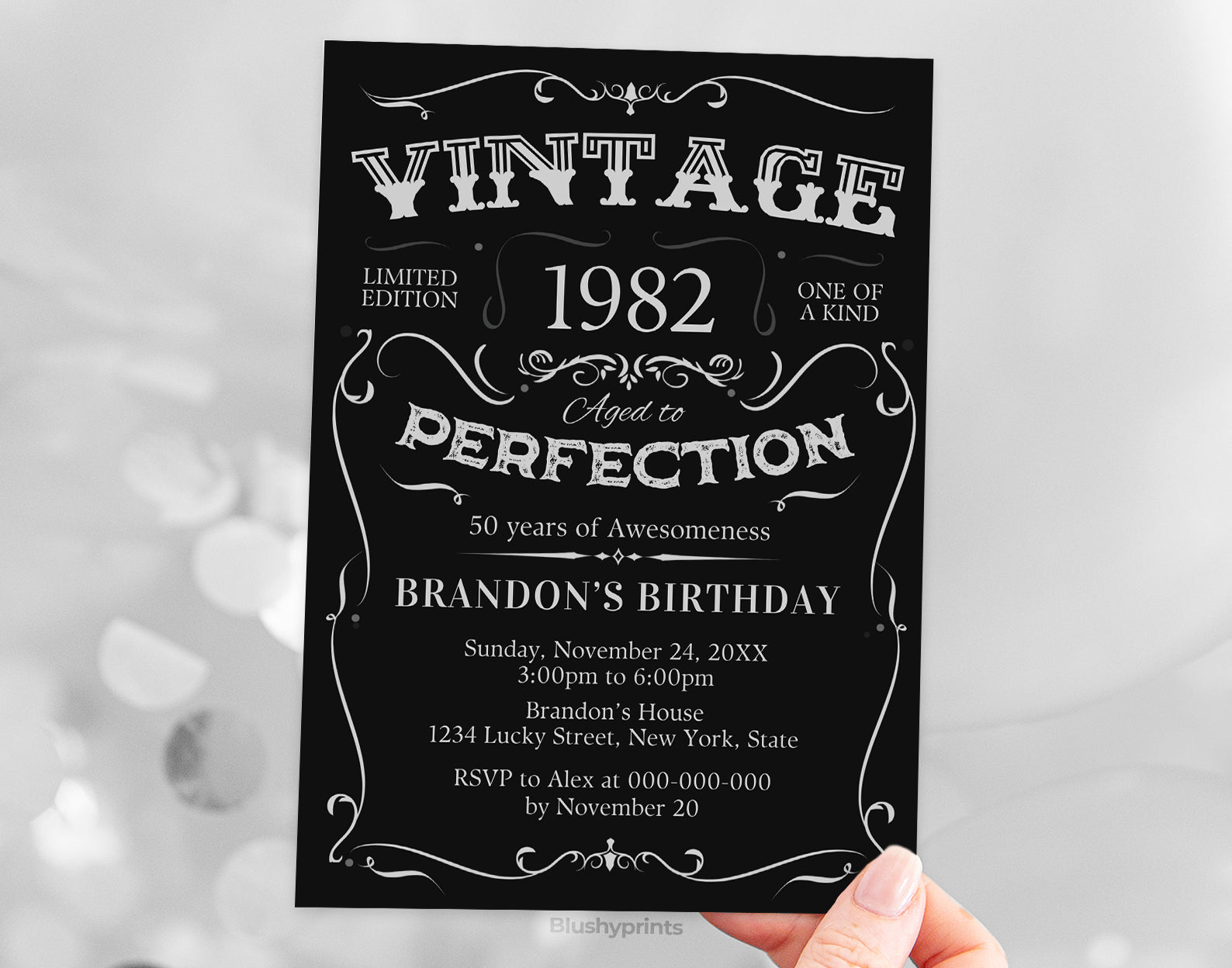 50th Vintage Birthday Invitation, Whiskey Invitation Etemply