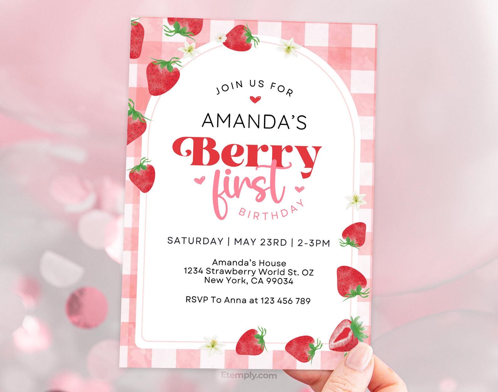 Berry First Birthday Invitation Etemply