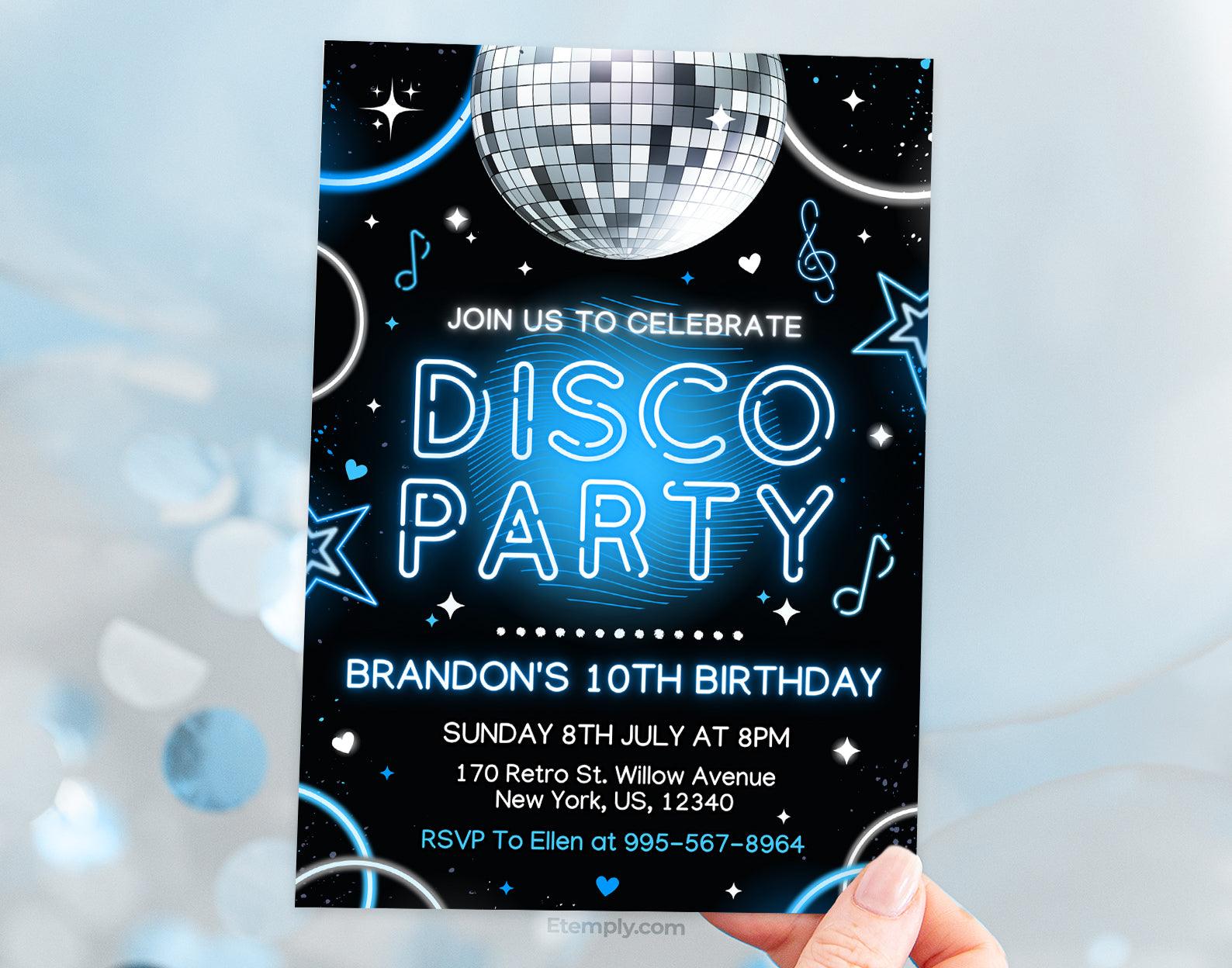 Disco Party Birthday Invitation Etemply