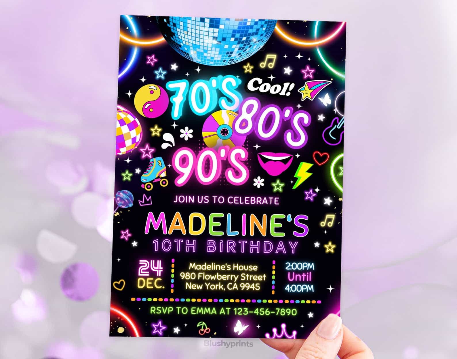 Retro Party Birthday Invitation, 90s 80s 70s Etemply