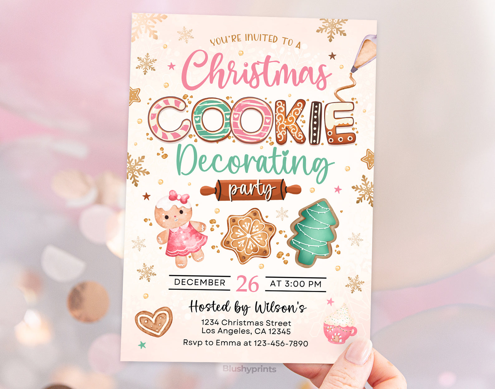 Cookie Decorating Party Invite, Cookie Exchange Invitation, Pink Cookie Christmas Party Invite Etemply