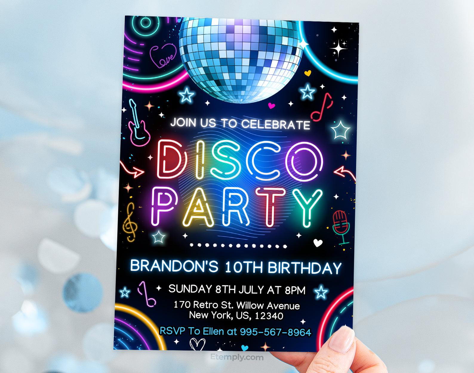 Disco Party Birthday Invitation Etemply