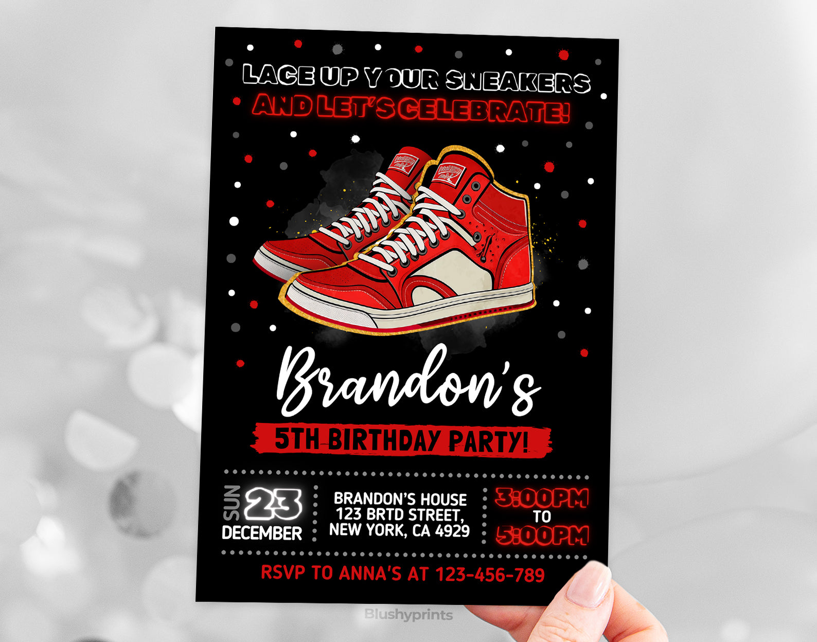 Sneaker Ball Invitation, Red Sneaker Bash Etemply