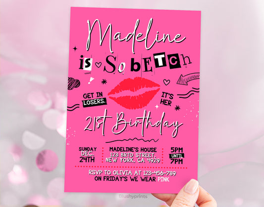 Pink Birthday Invitation, Mean Girls Invites Etemply