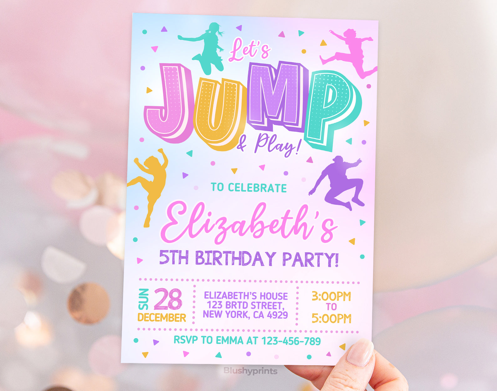 Trampoline Party Invitation, Girl Jump Birthday Invite Etemply