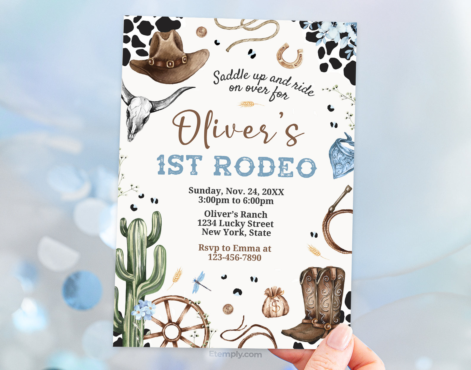 First Rodeo Birthday Invitation, Boy Western Invite Etemply
