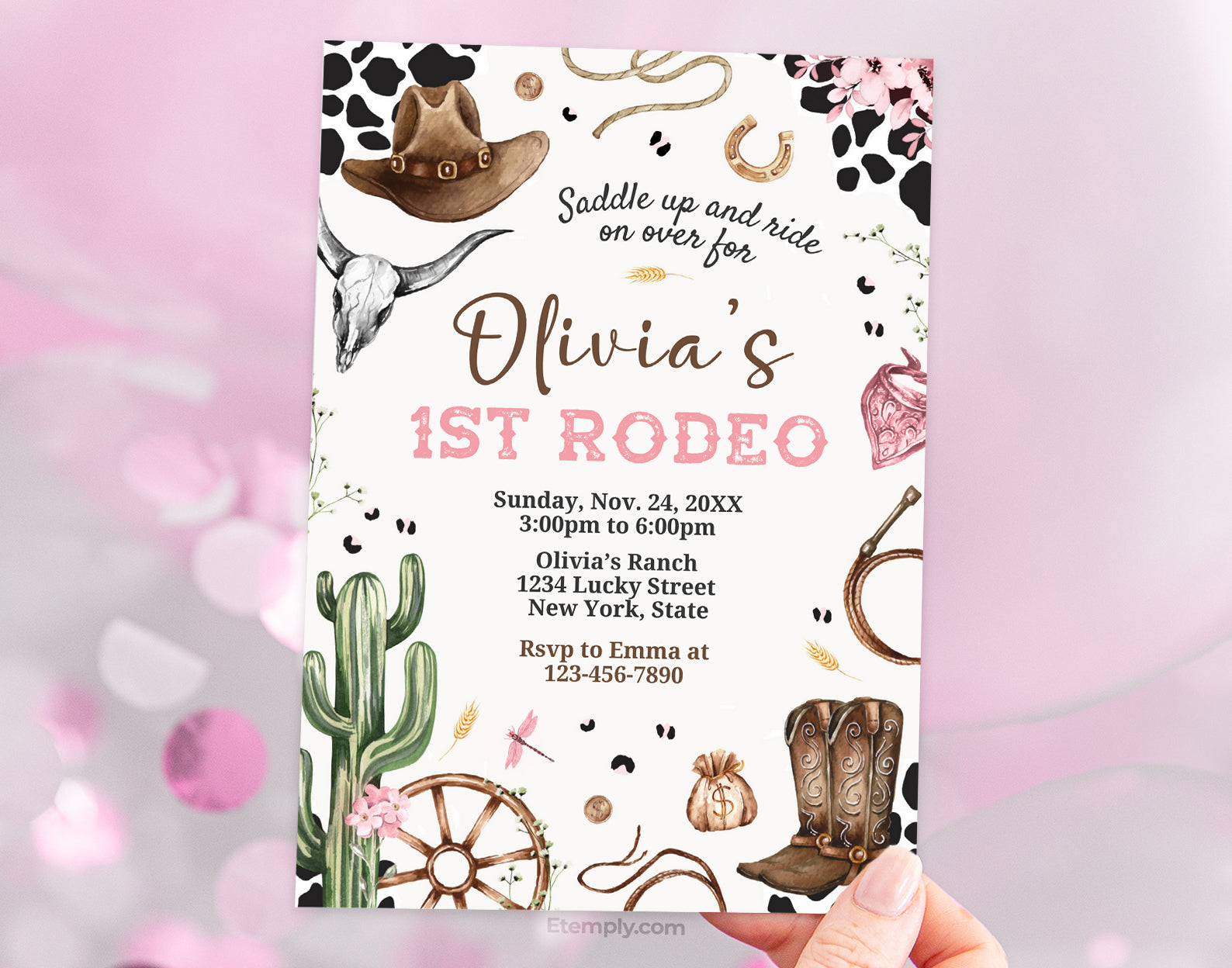 First Rodeo Birthday Invitation, Girl Western Invite Etemply