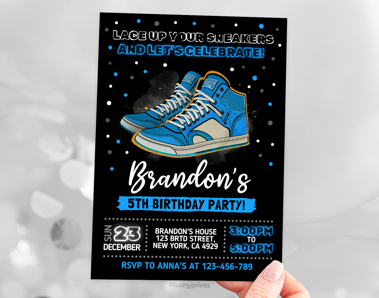 Sneaker Ball Invitation, Blue Sneaker Bash Etemply