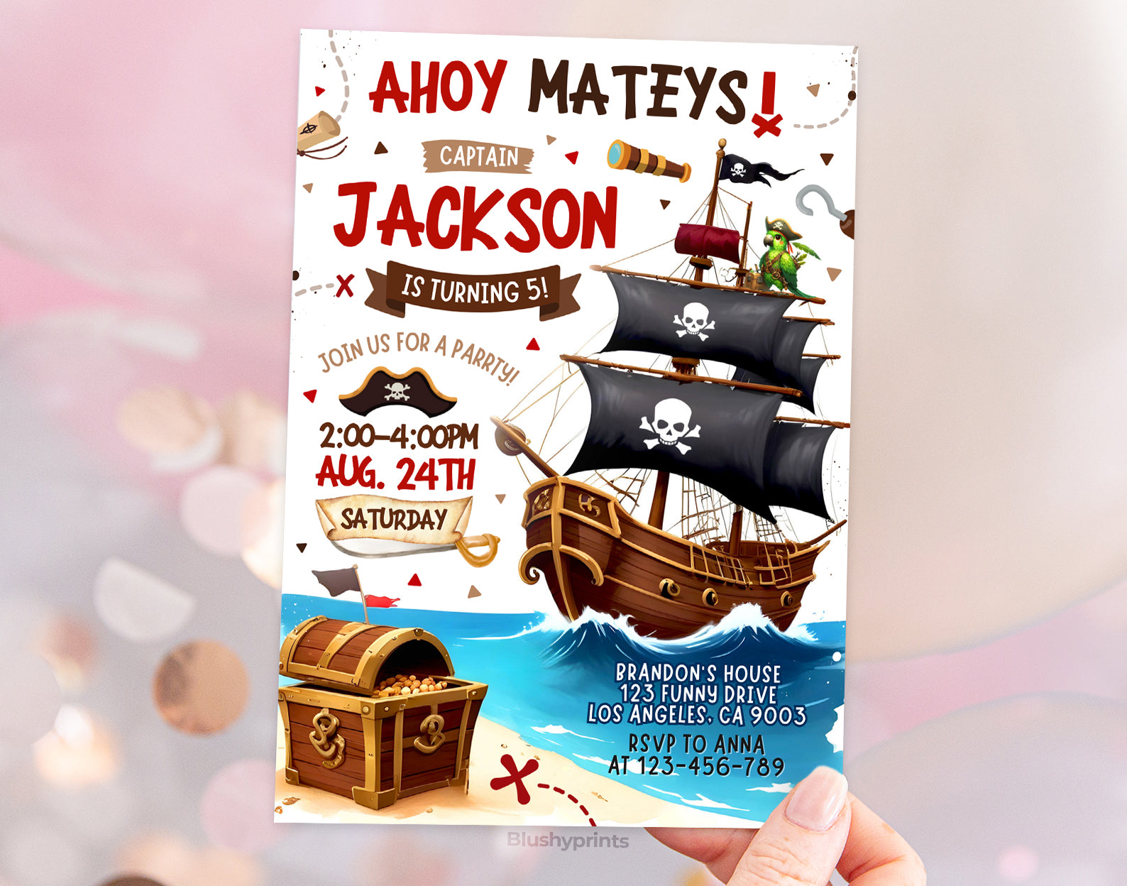Pirate Birthday invitation, Ahoy Mateys, Pirate Invitation, Pirate Party Etemply