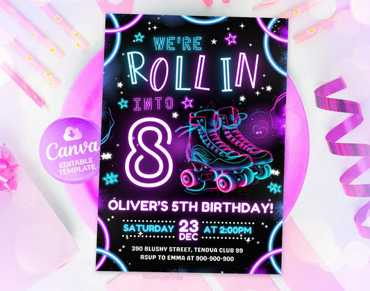 Girl Skating Party Invitation Etemply