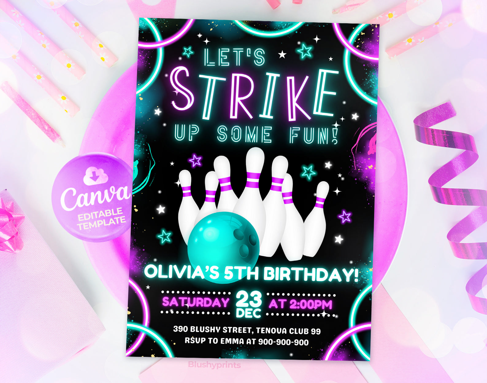Bowling Birthday Invitation Etemply