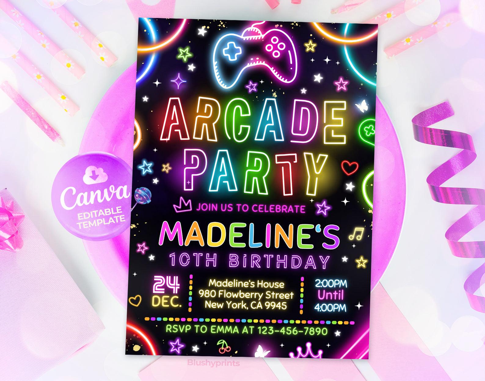 Arcade Birthday Invitation Etemply