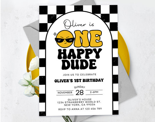One Happy Dude Birthday Invitation Etemply