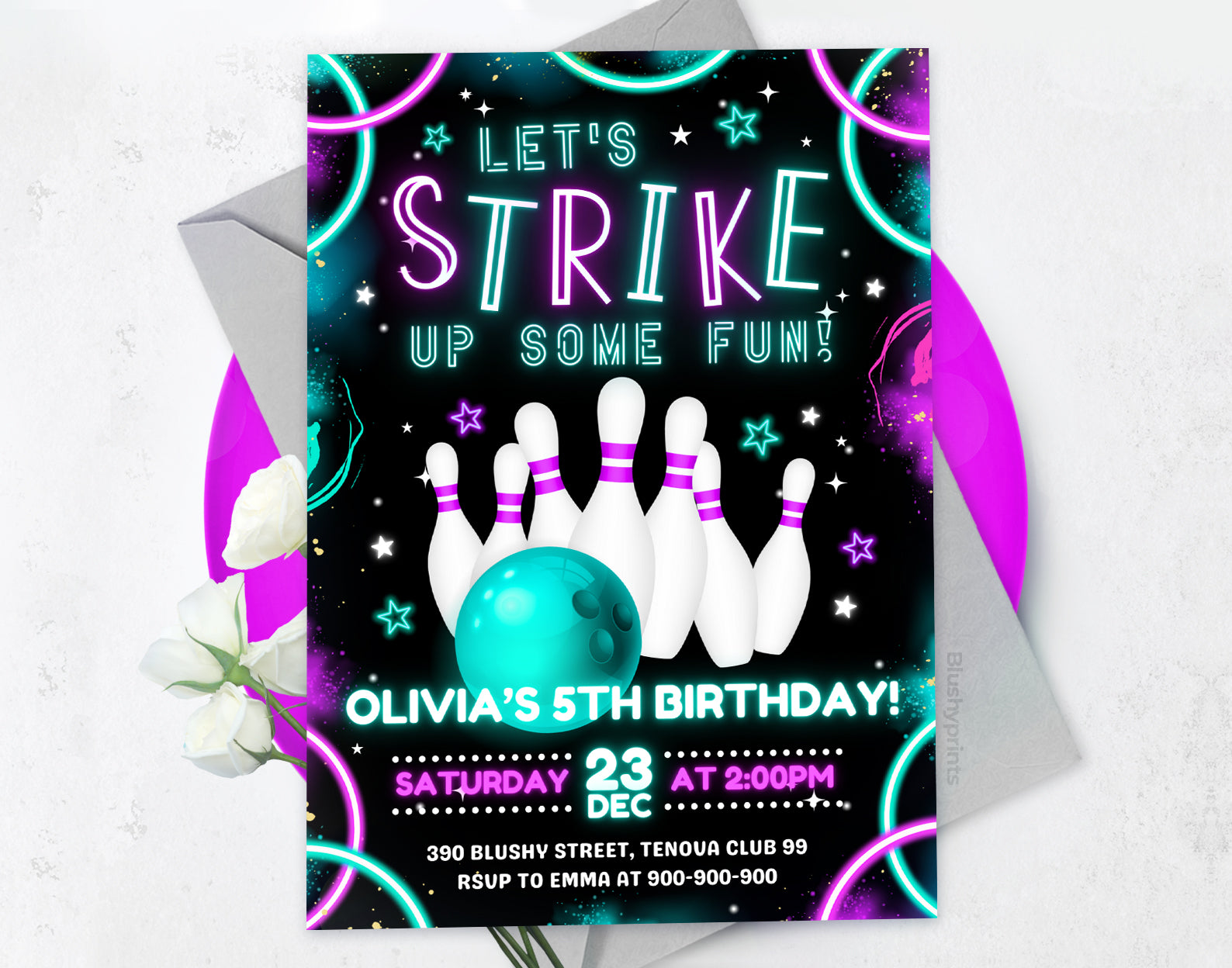 Bowling Birthday Invitation Etemply