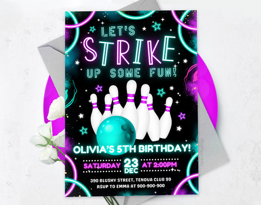 Bowling Birthday Invitation Etemply