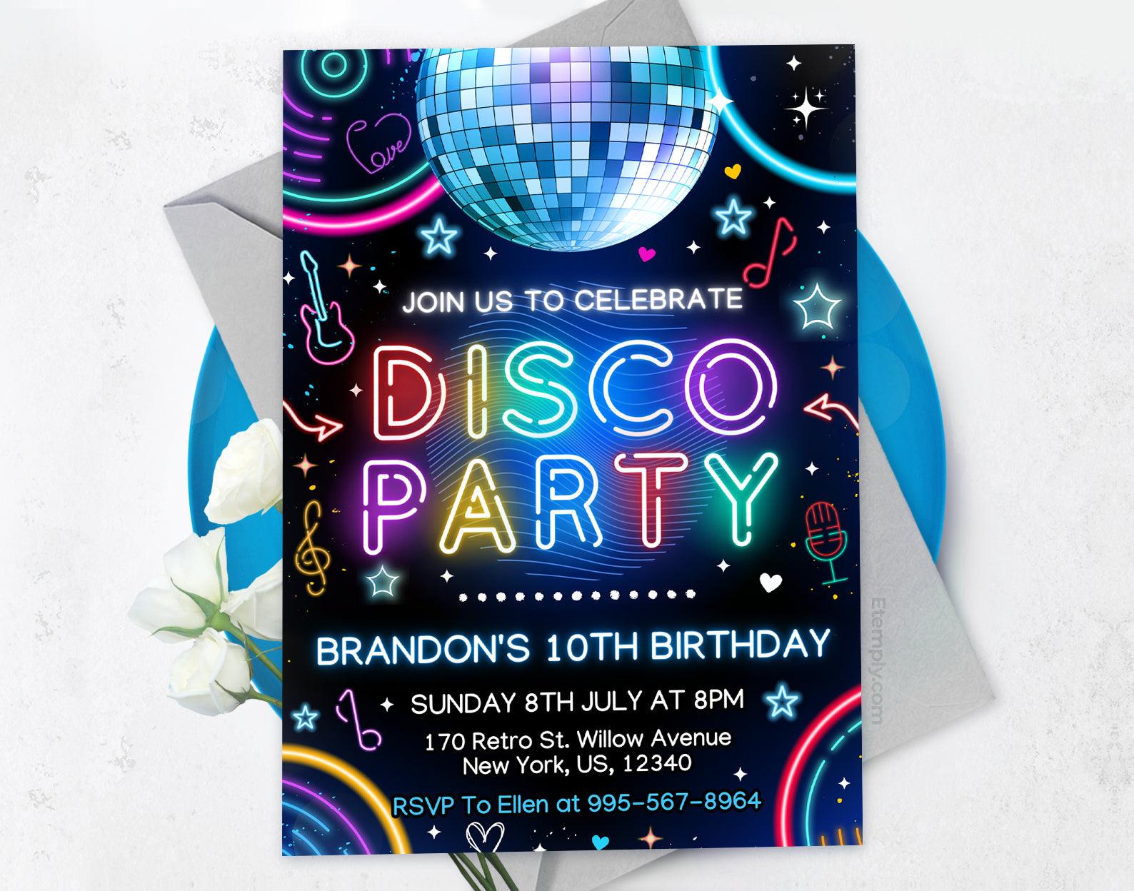 Disco Party Birthday Invitation Etemply