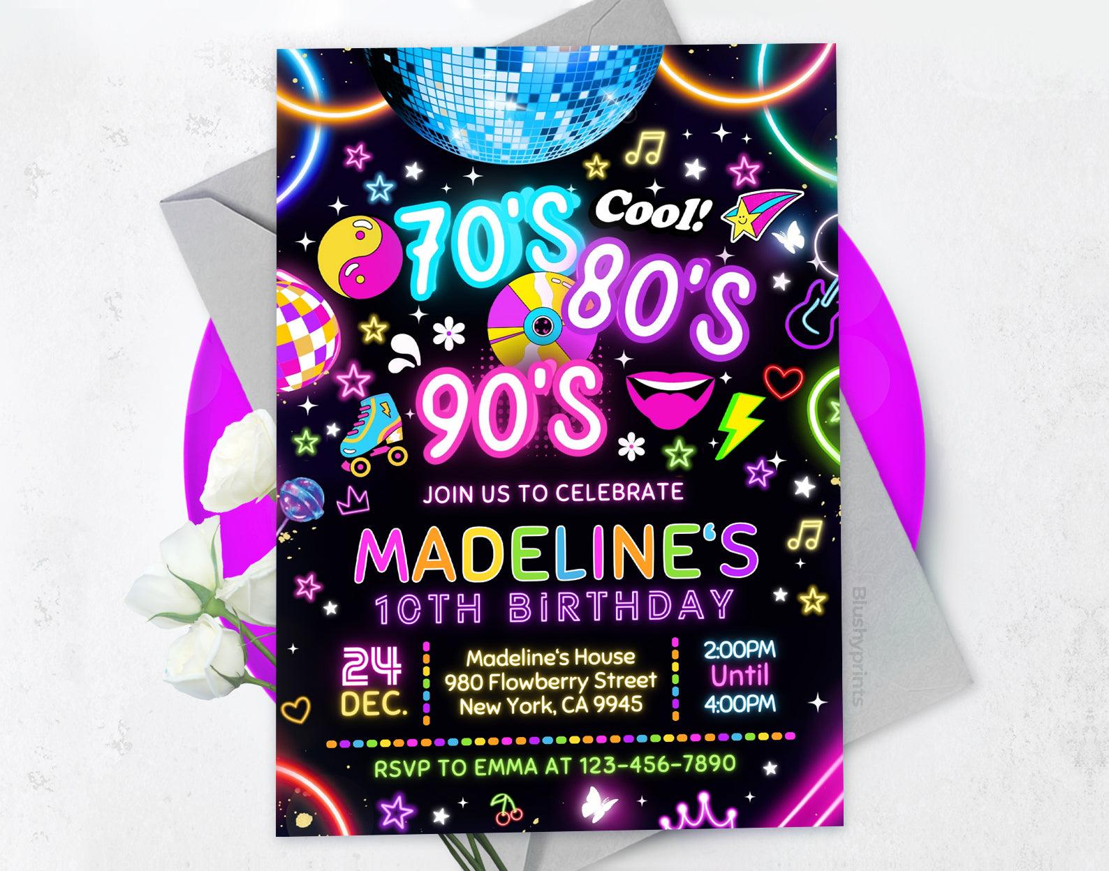 Retro Party Birthday Invitation, 90s 80s 70s Etemply