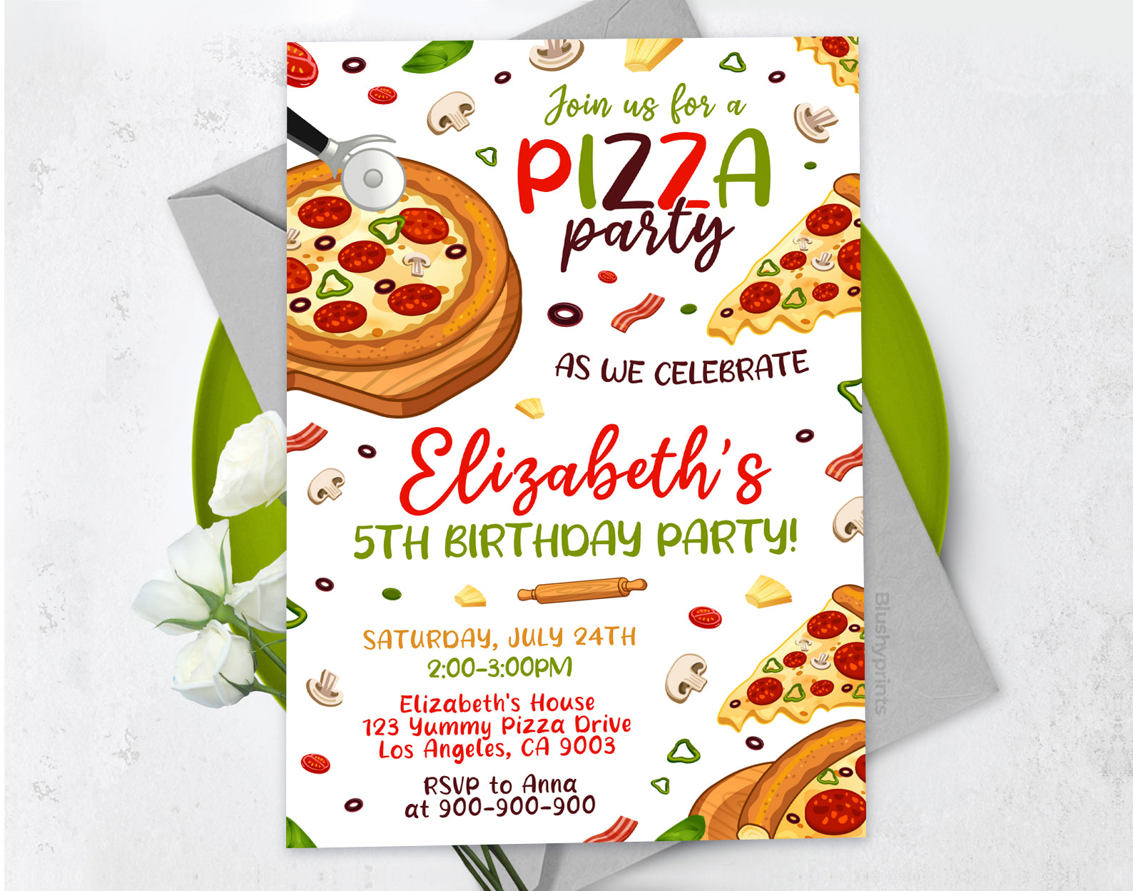 Pizza Party Birthday Invitation Etemply