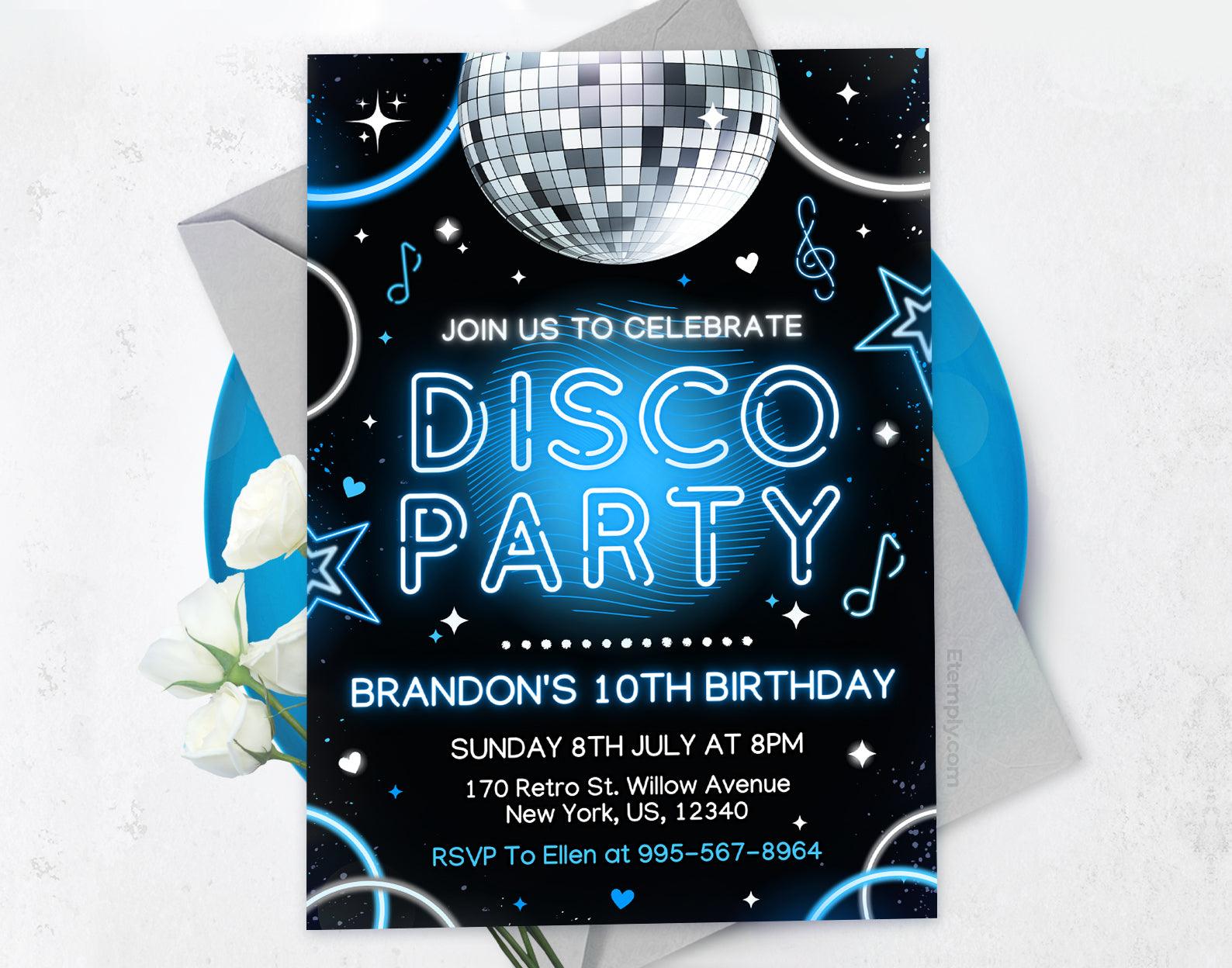 Disco Party Birthday Invitation Etemply