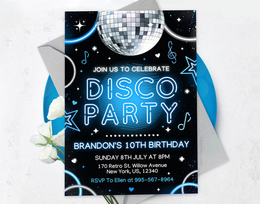 Disco Party Birthday Invitation Etemply