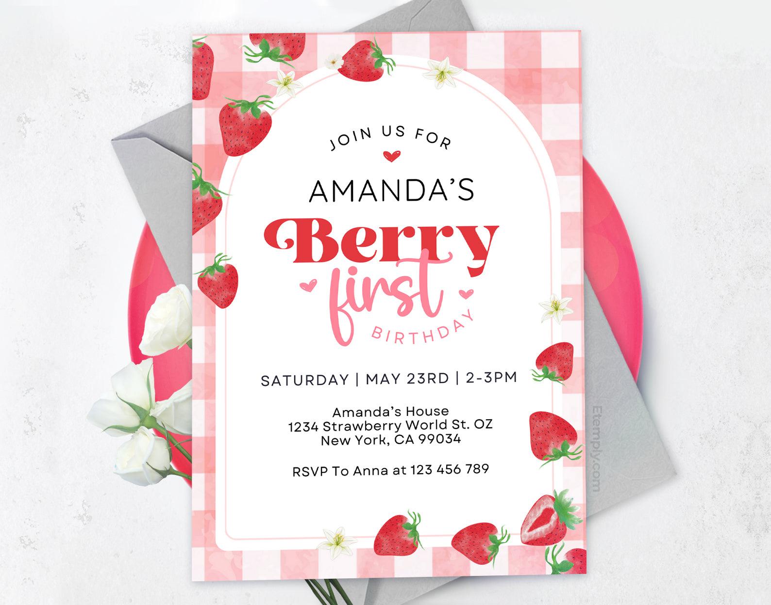 Berry First Birthday Invitation Etemply
